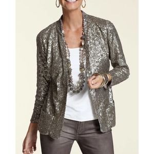 All Over Sequin Jacket One Button Blazer Silver Size 0 / Size 4